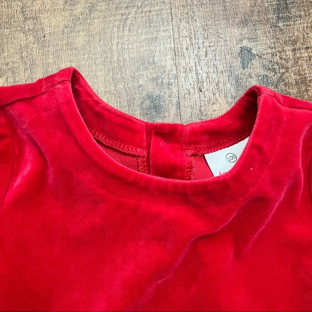 Hanna Andersson girls red drop waist velour like dress Sz 100/4